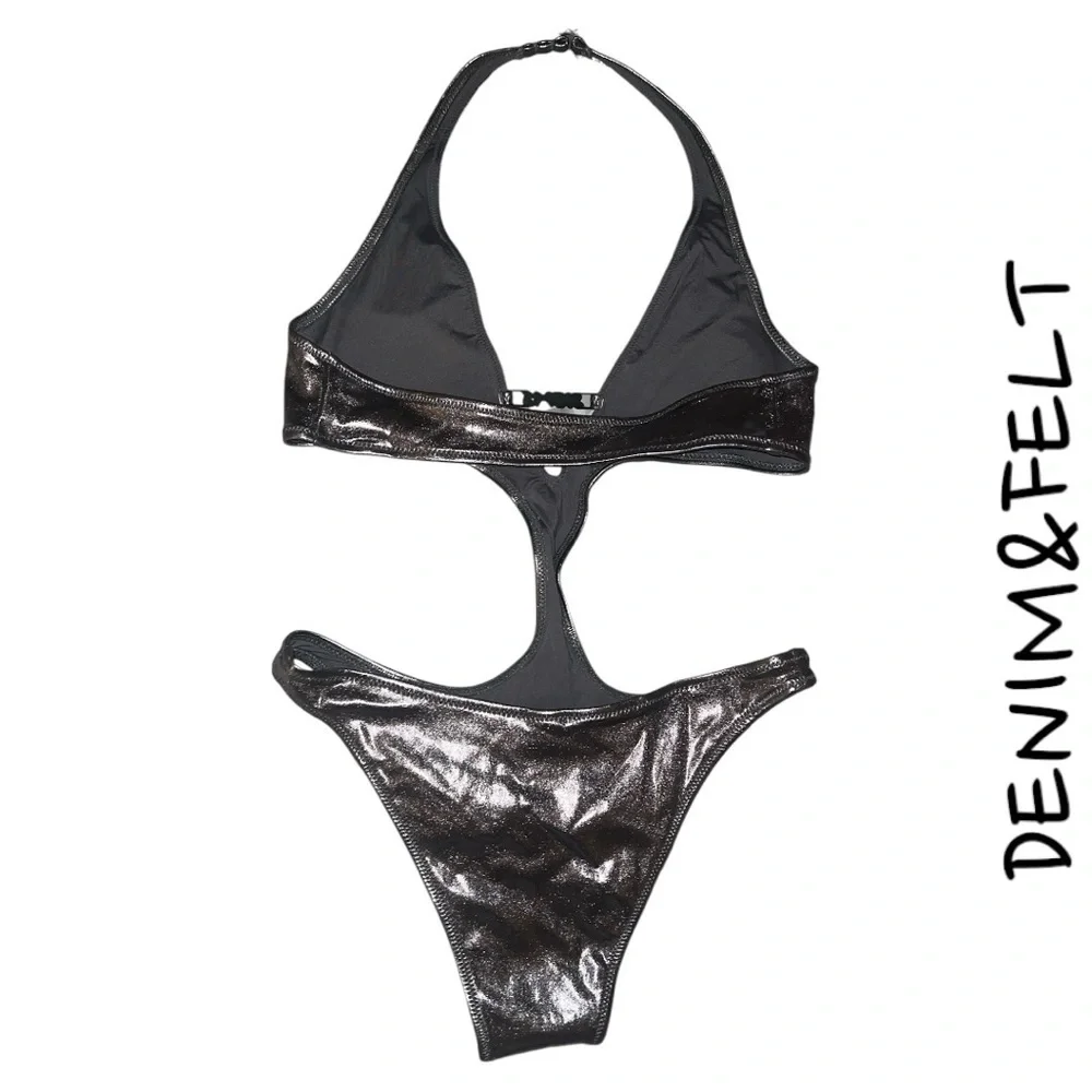 SKIMS METALLIC SWIM HALTER MONOKINI |STYLE: OP-CKY-2807 | COLOR:CARBON | NEW/NET